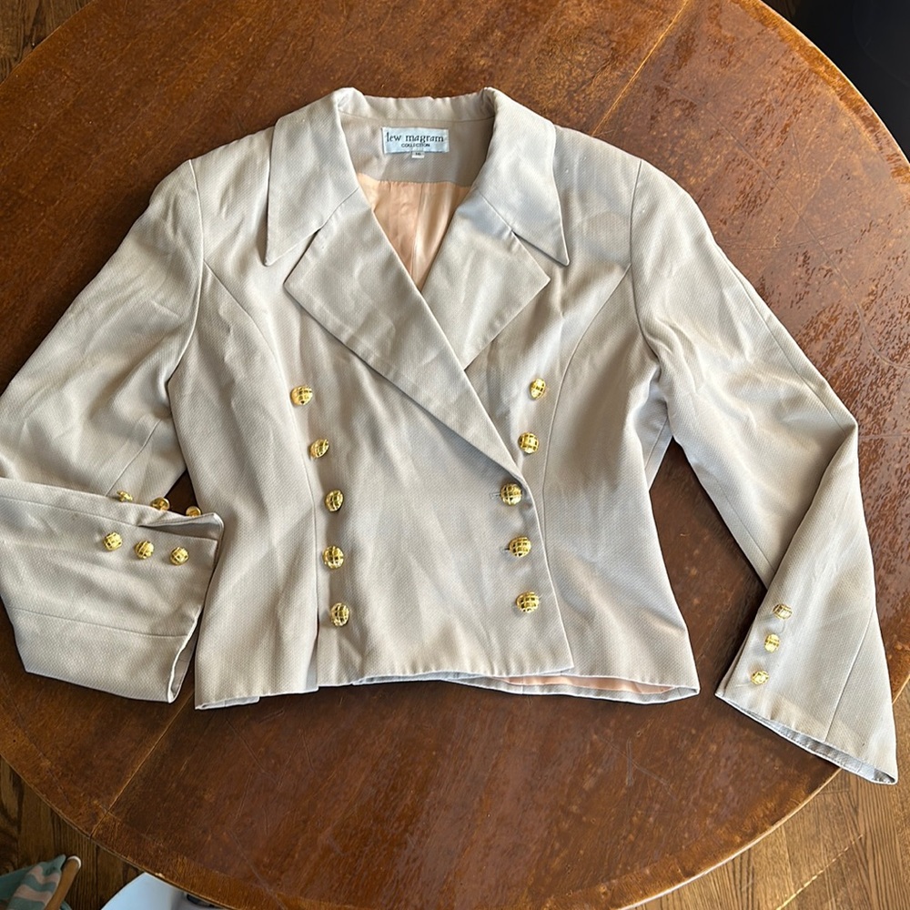 Vintage Tan Lew Magram Gold Buttons Jacket Size 16